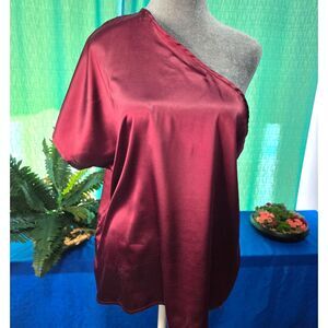 Shein Prive Solid One Shoulder Maroon Blouse Size XL/12